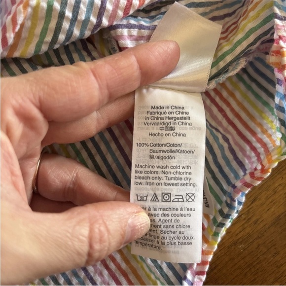 J Crew Womens V Neck Peplum Shirt In Rainbow Seersucker Size 14 - Picture 9 of 14